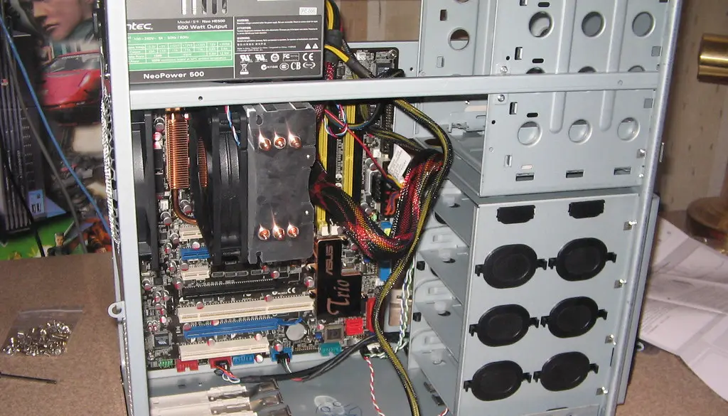 A graphics card installed in a desktop PC build