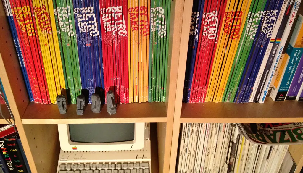 A shelf of vintage game cartridges representing legally owned game backups