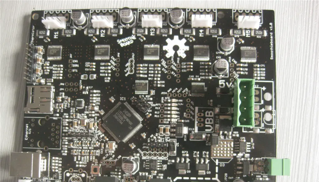 Finished semiconductor chips moving along a manufacturing line