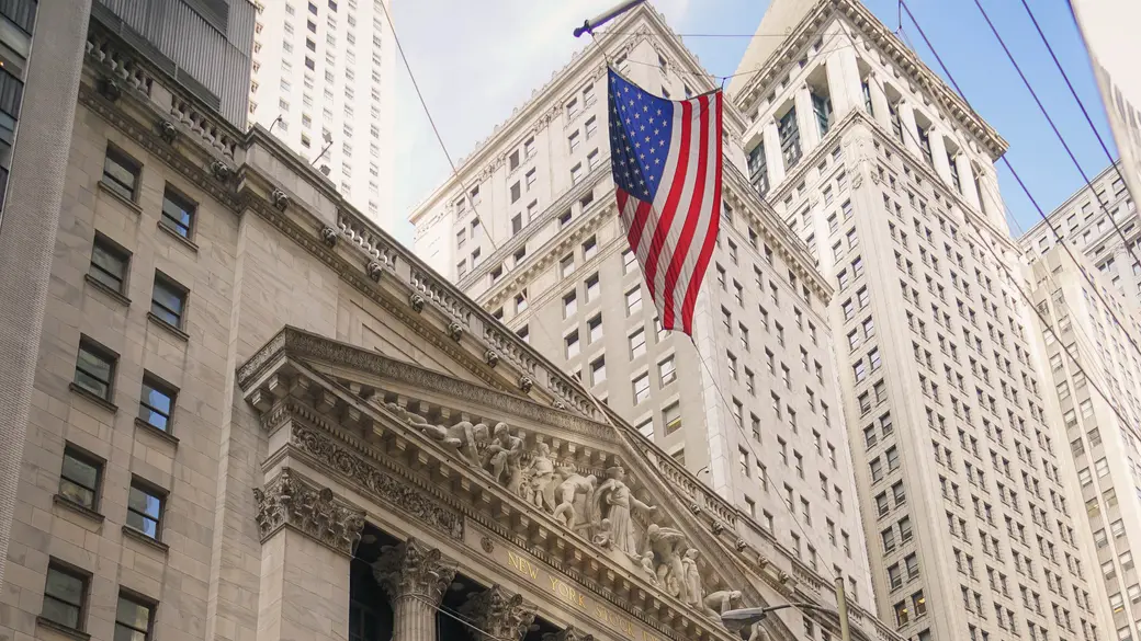 The columned facade of a major stock exchange building