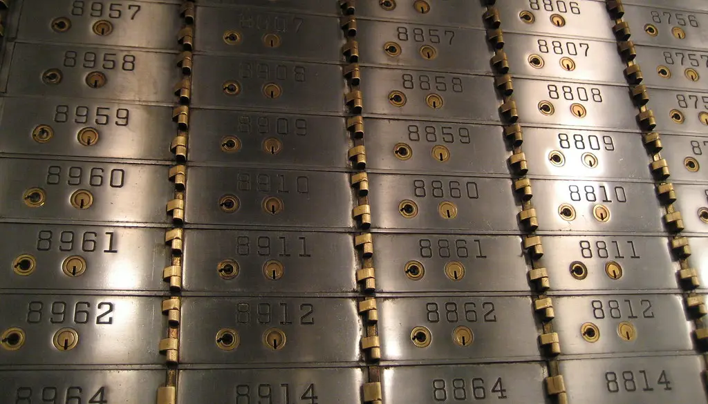 A secure safe deposit box holding a metal backup plate